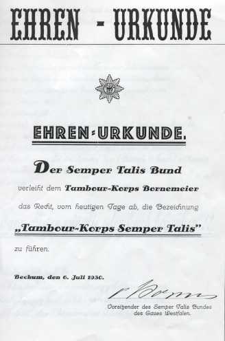 Urkunde zum Namen Semper Talis